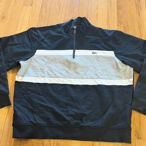 Lacoste Black Gray Colorblock 1/4 Zip Sweatshirt Sz XL